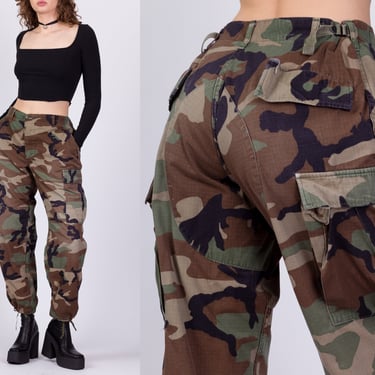 Vintage High Waist Unisex Camo Cargo Pants - 28"-34" | Military Camouflage Army Field Trousers 
