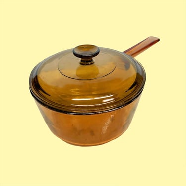 Vintage Visions Pot Retro 1970s Corning + Amber Smokey Glass + 2.5 Liter + Pot with lid + Cookware + Dutch Oven + Kitchen Decor 