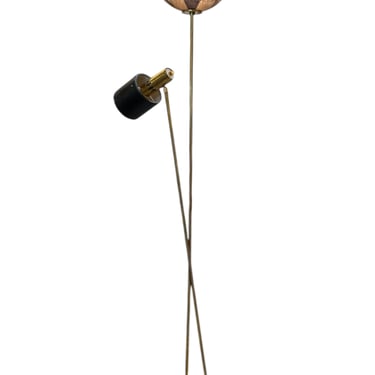 1970s Italian Brass Floor Lamp with Smoked Murano Glass and Adjustable Spotlight