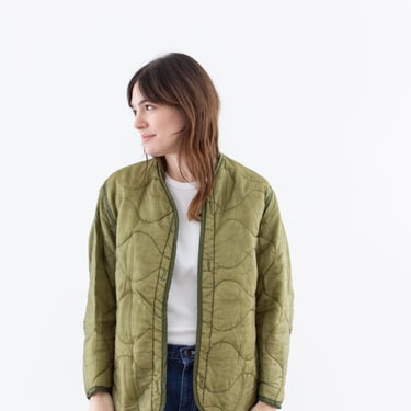 Vintage Celery Green Liner Jacket | Unisex Wavy Quilted Nylon Coat | M | LI241 
