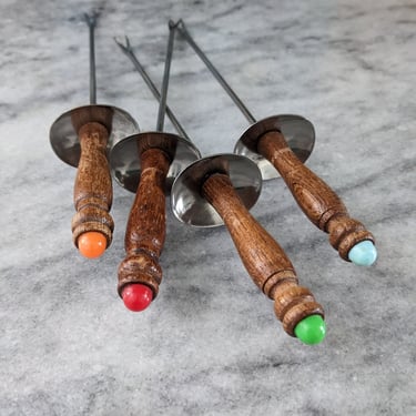 Set of 4 Vintage Wood Handle Skewers 