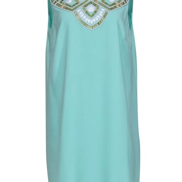 Lilly Pulitzer - Turquoise Crepe 'Sabrina' Shift Dress w/ Embellishment Sz M