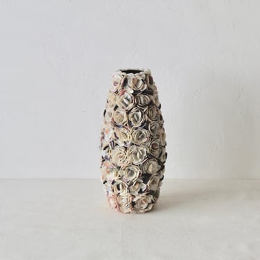 Vintage Natural Seashell Encrusted Floral Design Tall Vase 