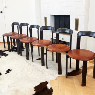 1970s Postmodern Leather Seat Dining Chairs by Bruno Rey for Dietiker, Set of 6 