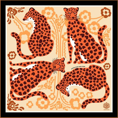 Leopards with Floral Fountain | Silk Bandana