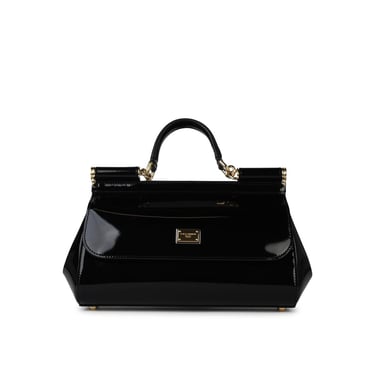 Dolce & Gabbana 'Sicily' Shiny Black Leather Midi Handbag Women