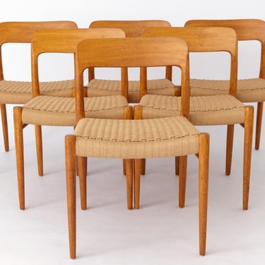 Set of 6 Vintage Niels Møller Model 75 Chairs - 1950s Danish Oak with Papercord Seats 