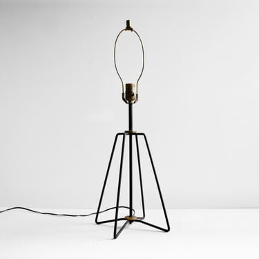 Vintage Mid Century Black Wire Table Lamp 