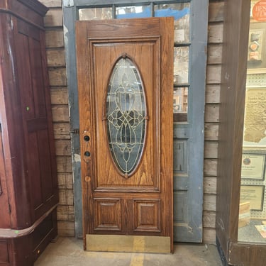 Solid Oak Exterior Door with Oval Leaded Glass 79x32