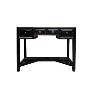 Oriental Black Lacquer Small 4 Drawers Writing Desk w Foot Panel cs7603E 