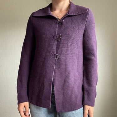Saint James Made in France Purple Wool Chunky Knit Collared Cardigan Sz XS 