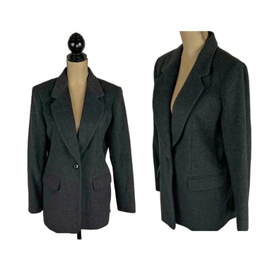 M-L 90s Dark Gray Blazer Cashmere Wool Blend Jacket One Button Preppy Winter Dark Academia 1990s Clothes Women Vintage J G HOOK Medium Large 