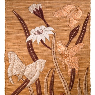 Don Freedman Mid Century Modern Jute Wall Hanging Tapestry Butterfly & Floral 