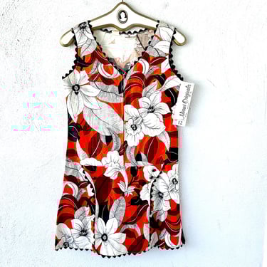 Vintage 60s 70s Flower Power Romper 1960s Go Go Mini Floral Scooter Skort One Piece 
