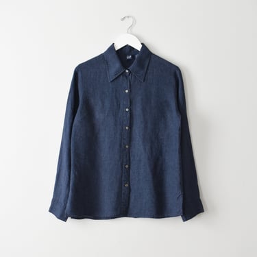 vintage 90s GAP linen shirt, indigo blue button down blouse, size M 