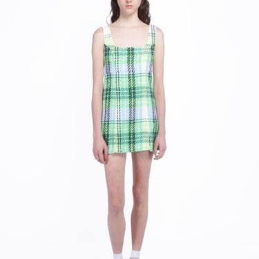 Anna Sui Capri Plaid Mini Dress - Lime Multi