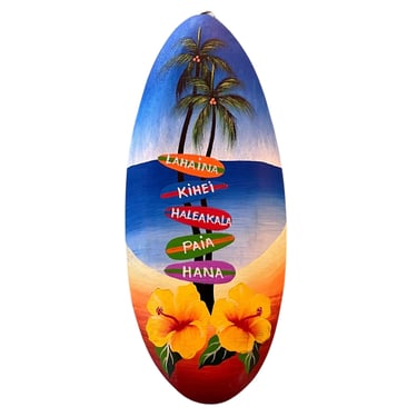 Vintage 1990s Hand Painted Maui Wooden Decorative Surfboard 