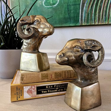 Vintage Brass Ram | Bighorn Sheep Bookend Set 