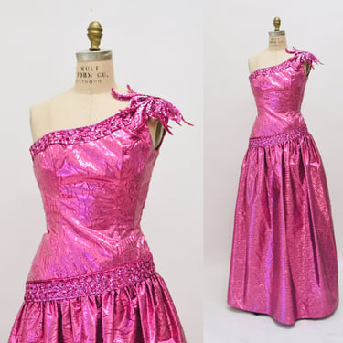 Metallic 80s Prom Dress Pink XS Small Barbie Dress // Vintage 80s Party Dress Pink Metallic Sequin Dress Mike Benet Pageant Princess Dress 