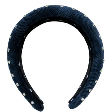 Lele Sadoughi - Navy Corduroy Headband w/ Rhinestone Detail