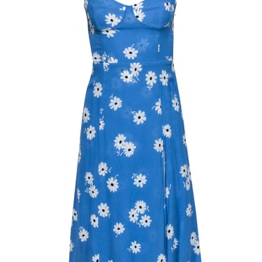 Reformation - Blue &amp; White Floral Print Slip Dress w/ Front Slit Sz 6