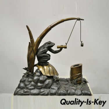 Maitland Smith Bronze Toad Frog Lily Pad Inkwell Pen Holder 18" Sculpture Statue