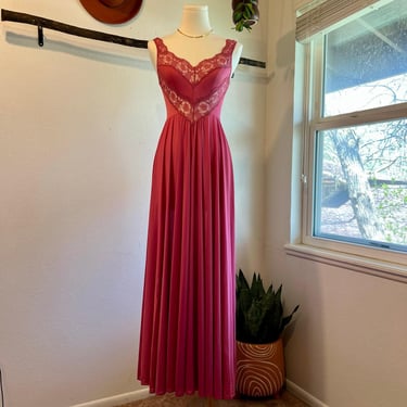 Olga Vintage Bodysilk Lace Trim Maxi Slip Dress Lingerie Size Small 