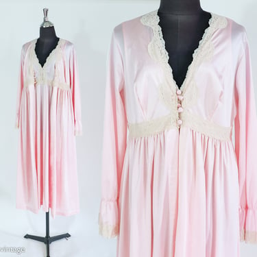 1970s Pink Peignoir Set | 70s Pale Pink Gown & Robe | Val Mode | Medium 