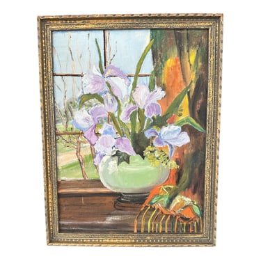 C. 1930s Antique Framed Still Life Floral Painting 