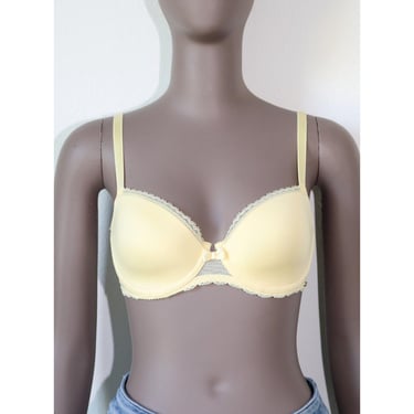 Chantelle Yellow Lace Mesh Casual Supportive TShirt Bra Lingerie Size30DD 