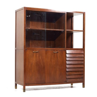 Merton Gershun for American of Martinsville Mid Century Walnut and Brass China Cabinet - mcm 