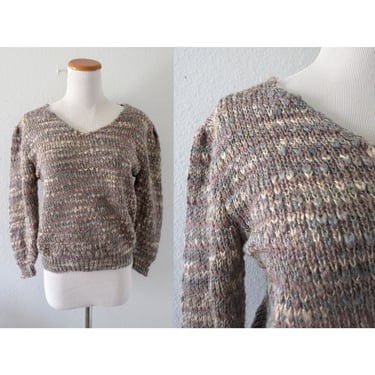 Vintage Knit Sweater - Soft Muted Pastel Pullover - 80s Slouchy Sweater - Size Large 
