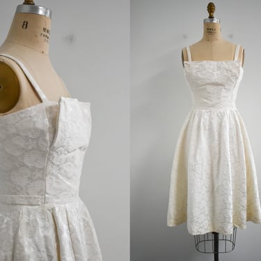 1950s Gigi Young Cream Damask Dress 