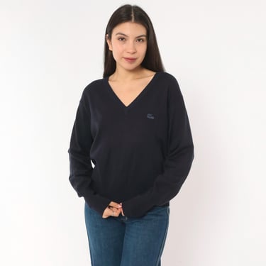 80s Izod Lacoste V Neck Sweater Navy Blue | Shop Exile - Tucson