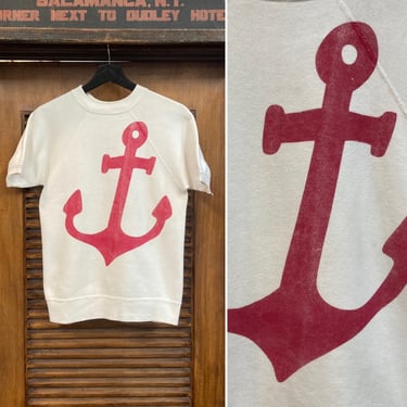 Vintage 1960’s Nautical Anchor Cotton Pop Art Short Sleeve Sweatshirt, 60’s Vintage Clothing 