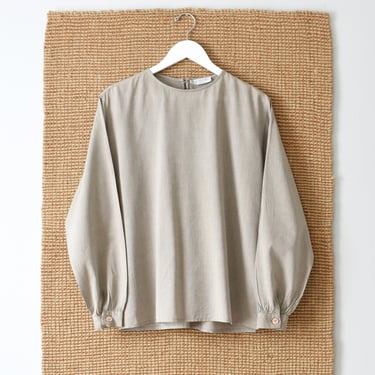 vintage beige collarless blouse, 90s minimalist shirt 