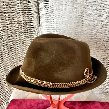 Vintage Fedora Hat, Brown Velvet, Slim Brim, Austria, Dapper Hipster 