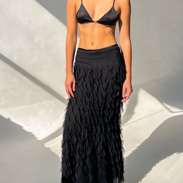 Trina Turk Black Silk Feathered Skirt (S)