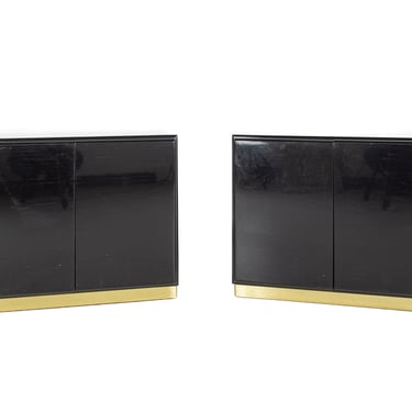 Milo Baughman for Thayer Coggin Mid Century Black Lacquer and Brass Nightstands - Pair - mcm 