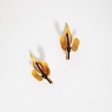 60s modernist yellow enamel flower clip on earrings 