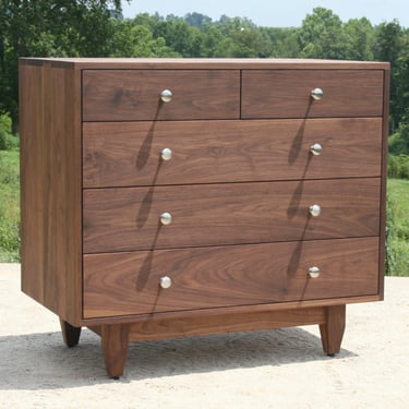 ZCustom UW X5410b Walnut Dresser, 5 Inset Drawers, graduated sizes, Flat Panels, 35