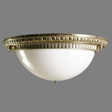 Traditional Egg &#038; Dart Bronze Frame White Dome Flush Mount Light