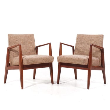 Jens Risom Mid Century Walnut Lounge Chairs - Pair - mcm 