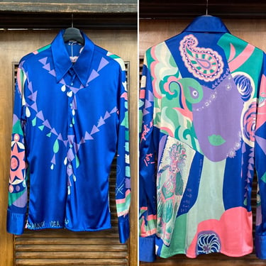 Vintage 1970’s ”Nik Nik” Brand Mod Art Print Disco Glam Shirt, 70’s Glam Top, Vintage Disco, Vintage Mod Art, Vintage Clothing 