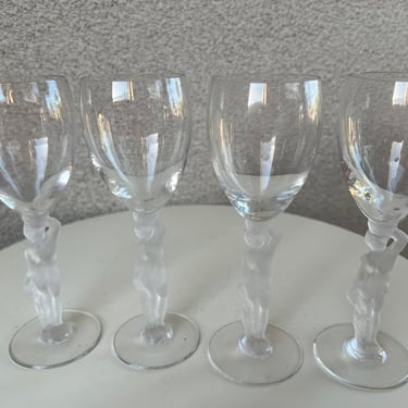 Vintage set 4 wine glasses Hollywood Regency style Artes LTd Bacchus frosted men 