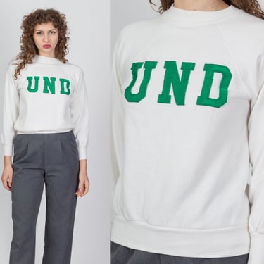 70s 80s University Of North Dakota Sweatshirt - Small | Vintage Velva Sheen White Raglan Sleeve Pullover 