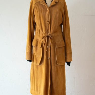 Vintage Lady Skully Caramel Suede Leather Trench Coat M