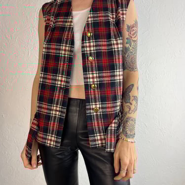 80s Handmade Plaid Wool Vest / Medium 