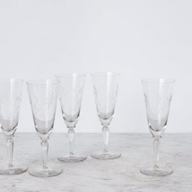 Etched  Champagne Flute Set Of 5