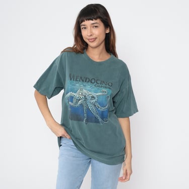 Mendocino California T Shirt Y2K Octopus Shirt Green Under The Sea Graphic Tshirt Vintage Top Retro Tee 00s Large 